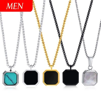 Kalung Liontin Persegi Batu Opsional