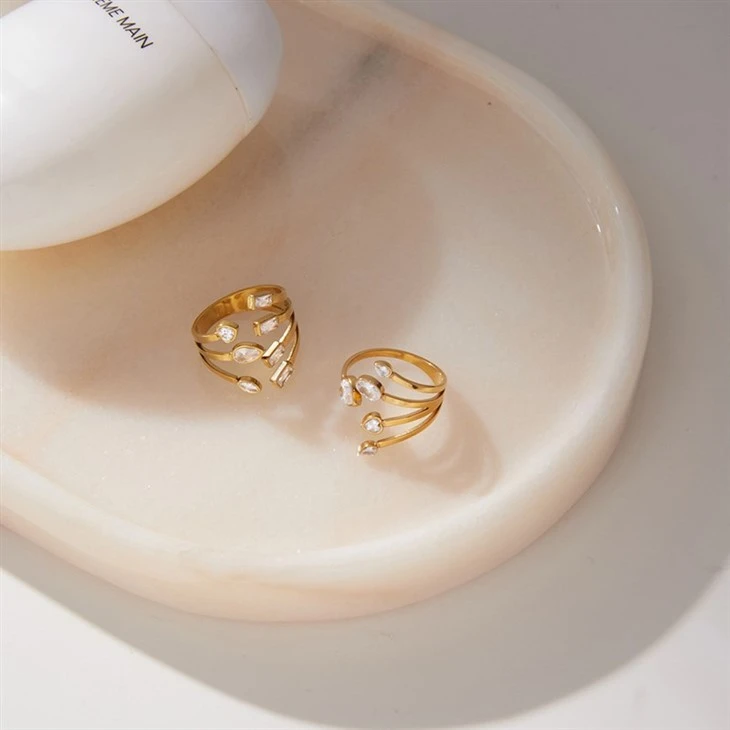 Multi Split Band Mixed Shape CZ Open Ring manufacturers