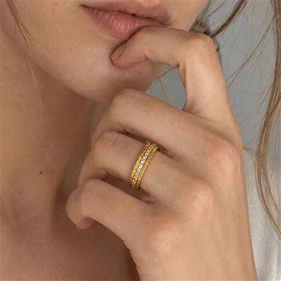Set Cincin Baja Tahan Karat Zirkon yang Dapat Dilepas