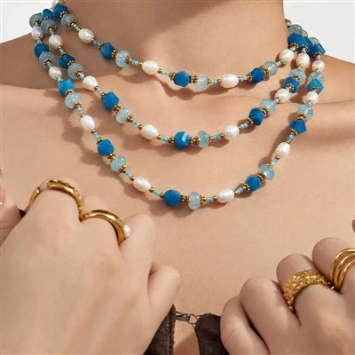 Kalung Manik Mutiara Air Tawar Dan Aquamarine