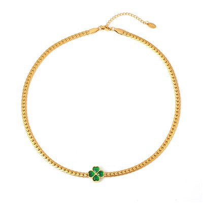 Kalung Rantai Semanggi Kaca Hijau