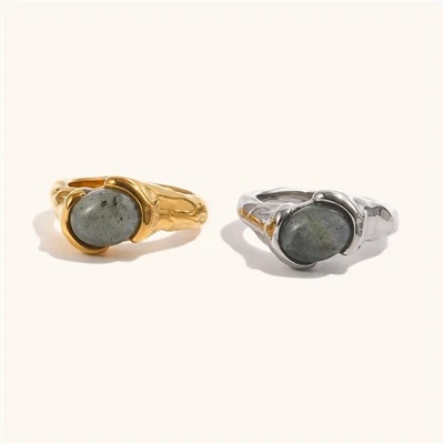 Cincin Aventurine Abu-abu Bezel Bertekstur