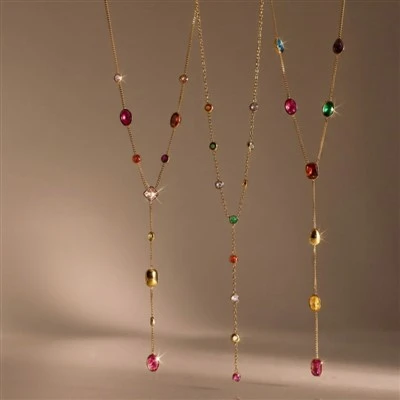 Kalung Drop CZ Multiwarna Bentuk Y Panjang