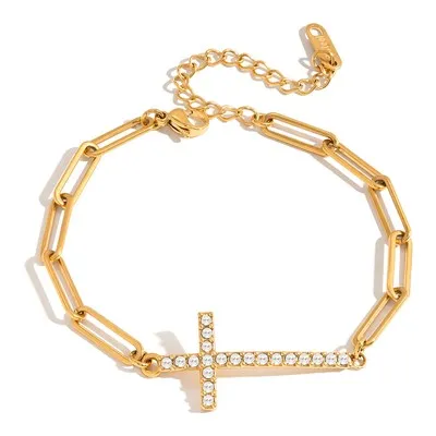 Gelang Rantai Silang Zirkon Minimalis