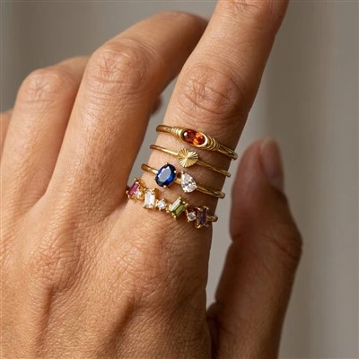 Cincin CZ Baguette Warna-warni