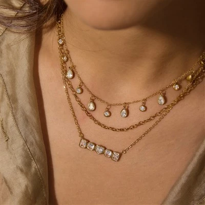 Kalung CZ Persegi Multiwarna