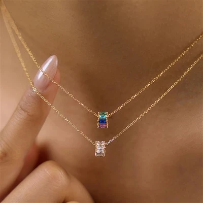 Kalung CZ Multiwarna Persegi Panjang