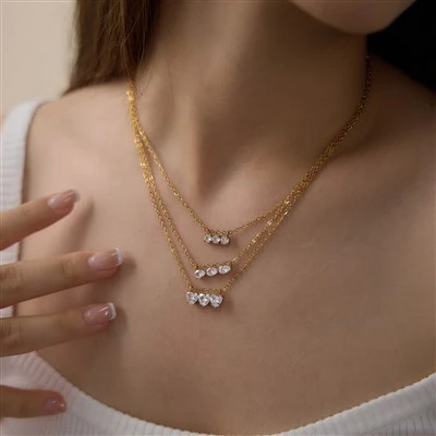 Tiga Kalung Liontin CZ Hati Bergerak