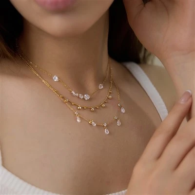 Kalung Unik Teardrop CZ Drop Berlapis