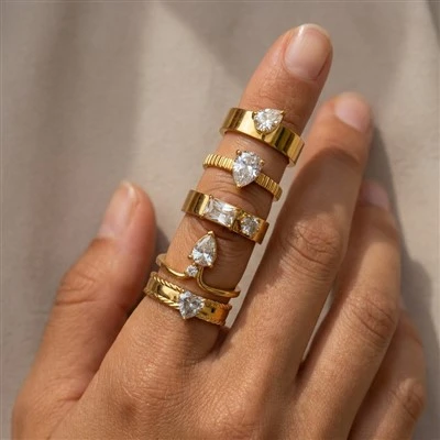 Cincin CZ Dua Batu Pita Lebar