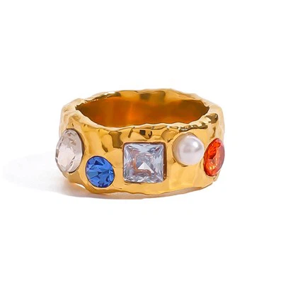Cincin lebar mosaik zirkon